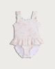 image 1 of F&F Girls Textured Bow Print Frill Trim Swimsuit in Cream
