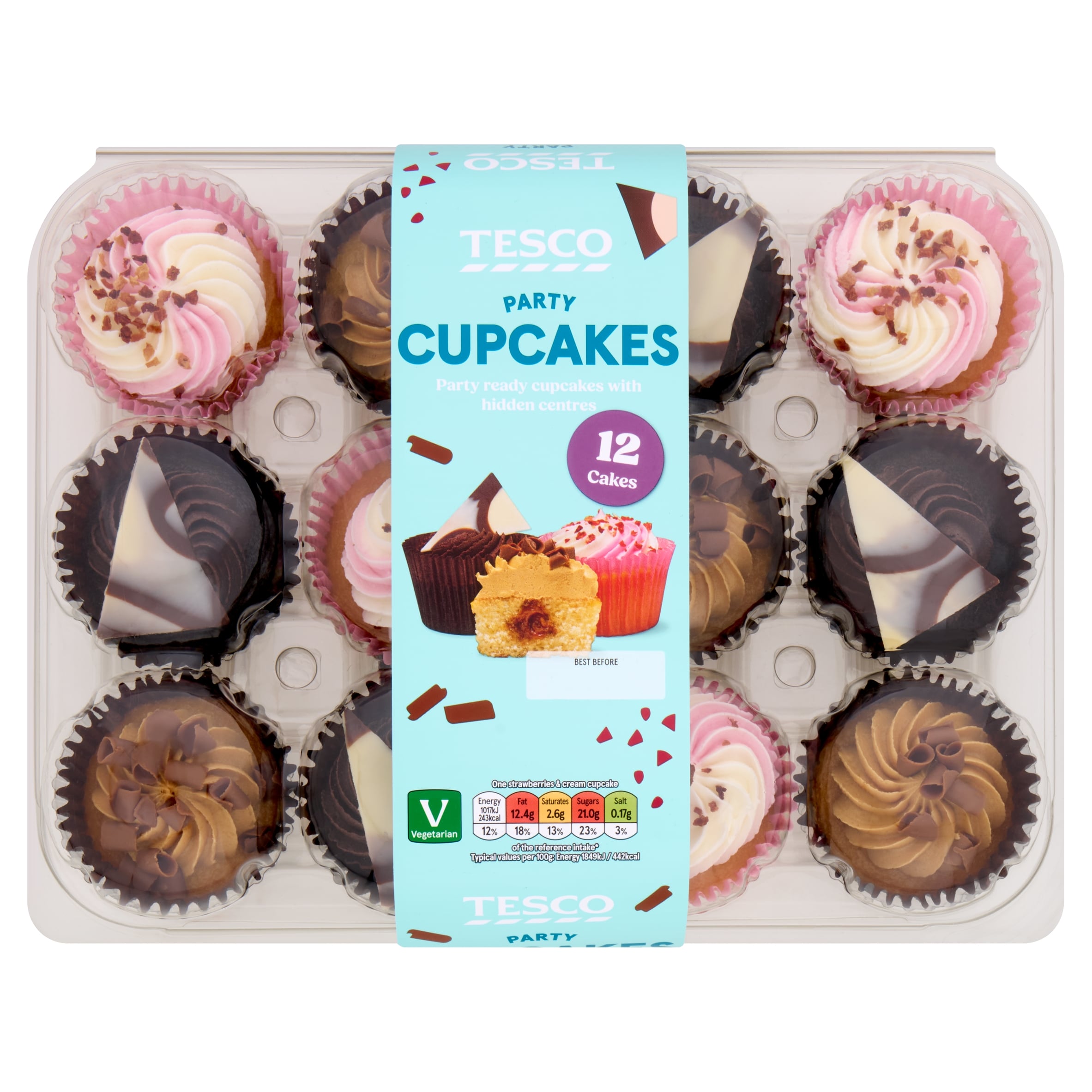 Tesco Party Cupcakes - Vanilla, Chocolate, Raspberry 12 Pack
