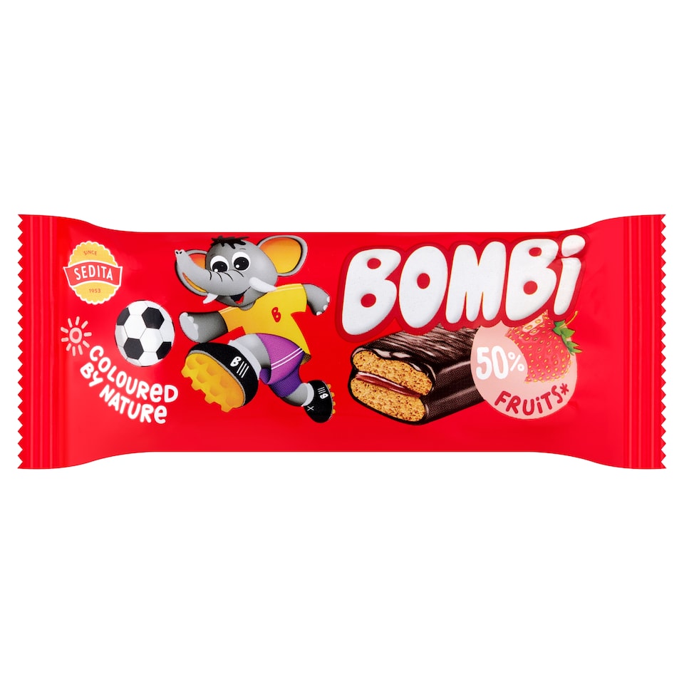 image 1 of Bombi Puszedli Dipped in Cocoa Coating with Mixed Fruit and Strawberry Filling 50 g