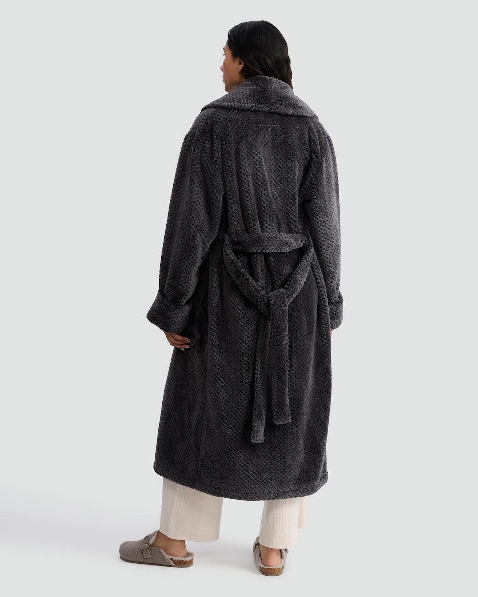 image 1 of F&F Fleece Honeycomb Textured Dressing Gown in Grey