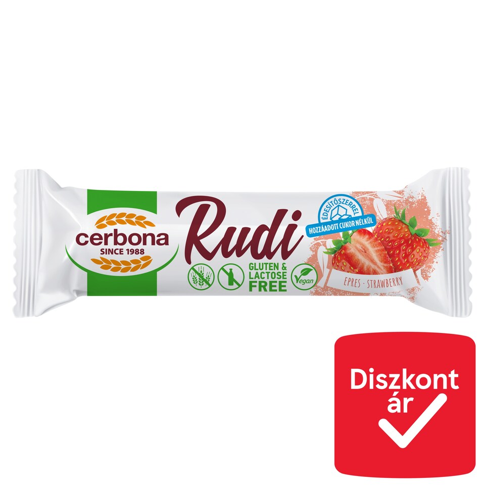 Cerbona Rudi gluténmentes, laktózmentes zabrúd epres töltelékkel, kakaós bevonattal 30 g