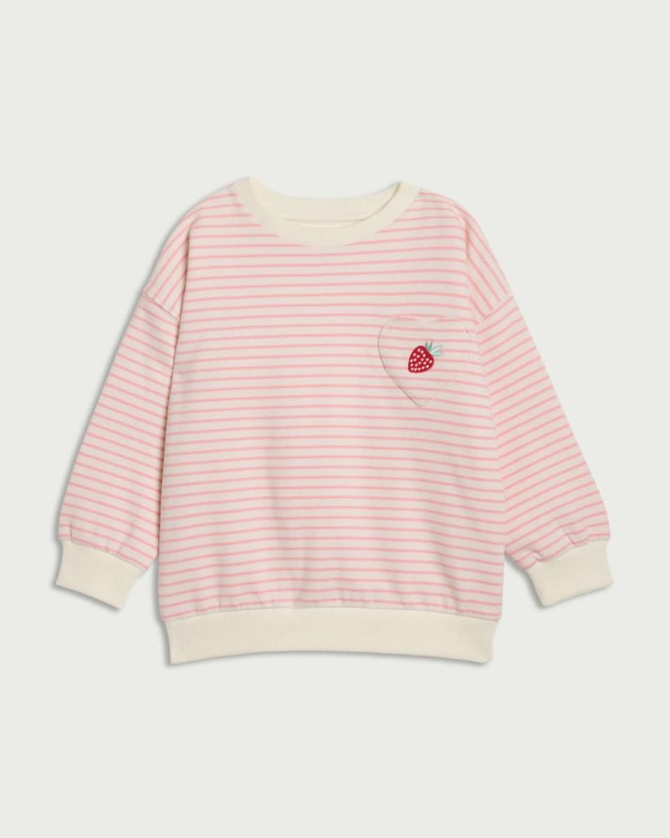 image 1 of F&F Girls Pure Cotton Striped Sweatshirt in Cream