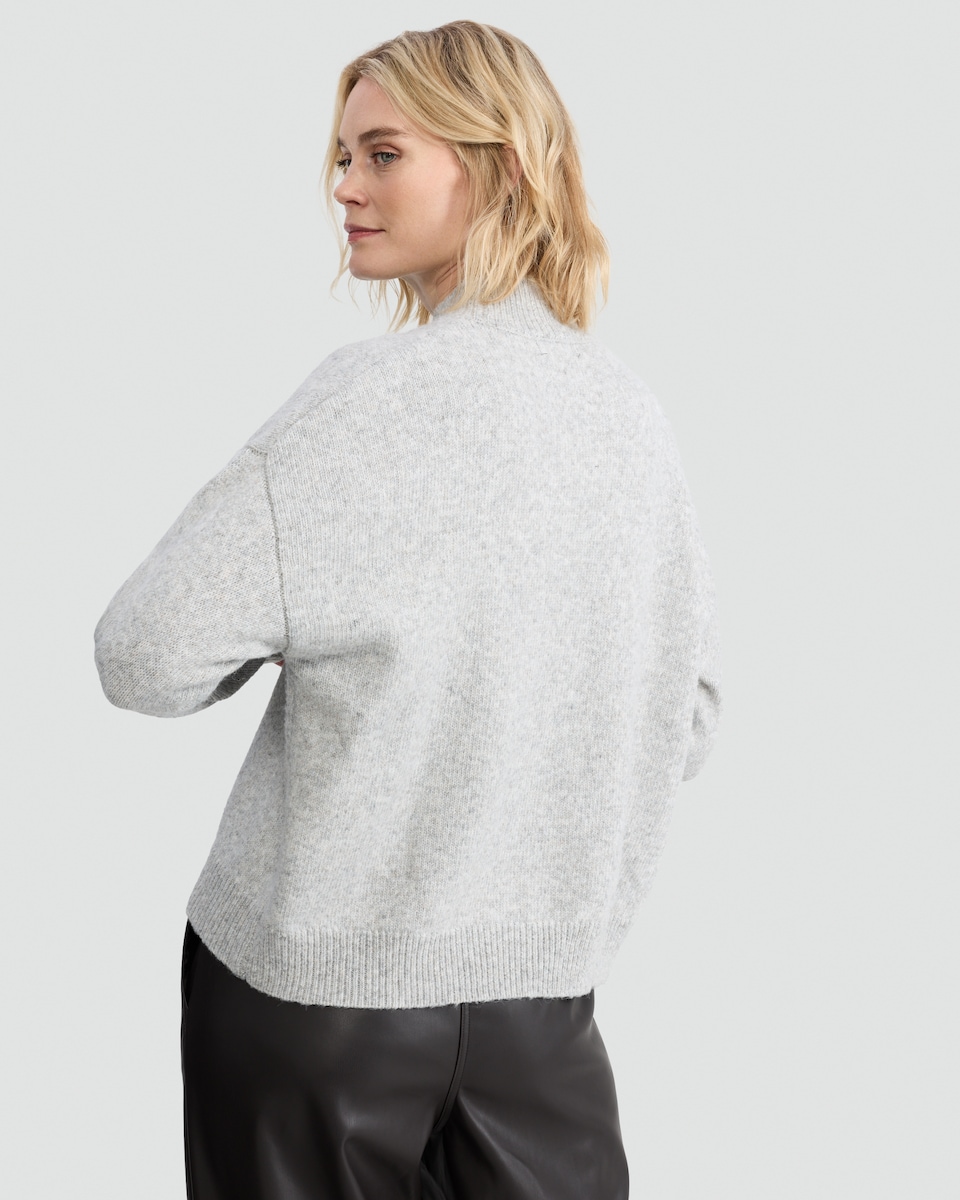 image 1 of F&F Knitted Sequin Bow High Neck Jumper with Wool in Grey