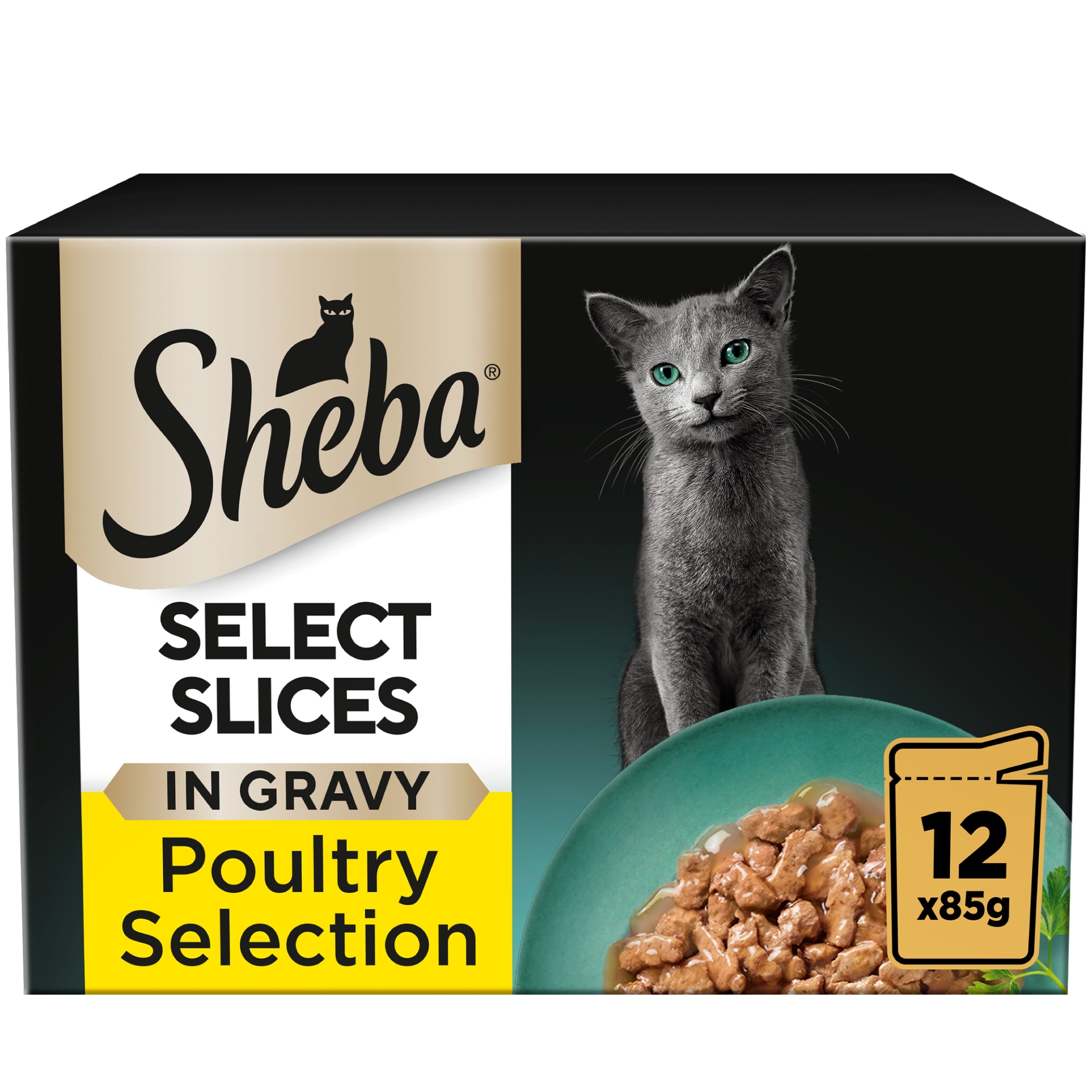 Sheba Select Slices Wet Cat Food Pouches Poultry in Gravy 12x85g
