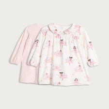 F&F Girls 2-Pack Minky Fairy Print Nighties in Light Nude