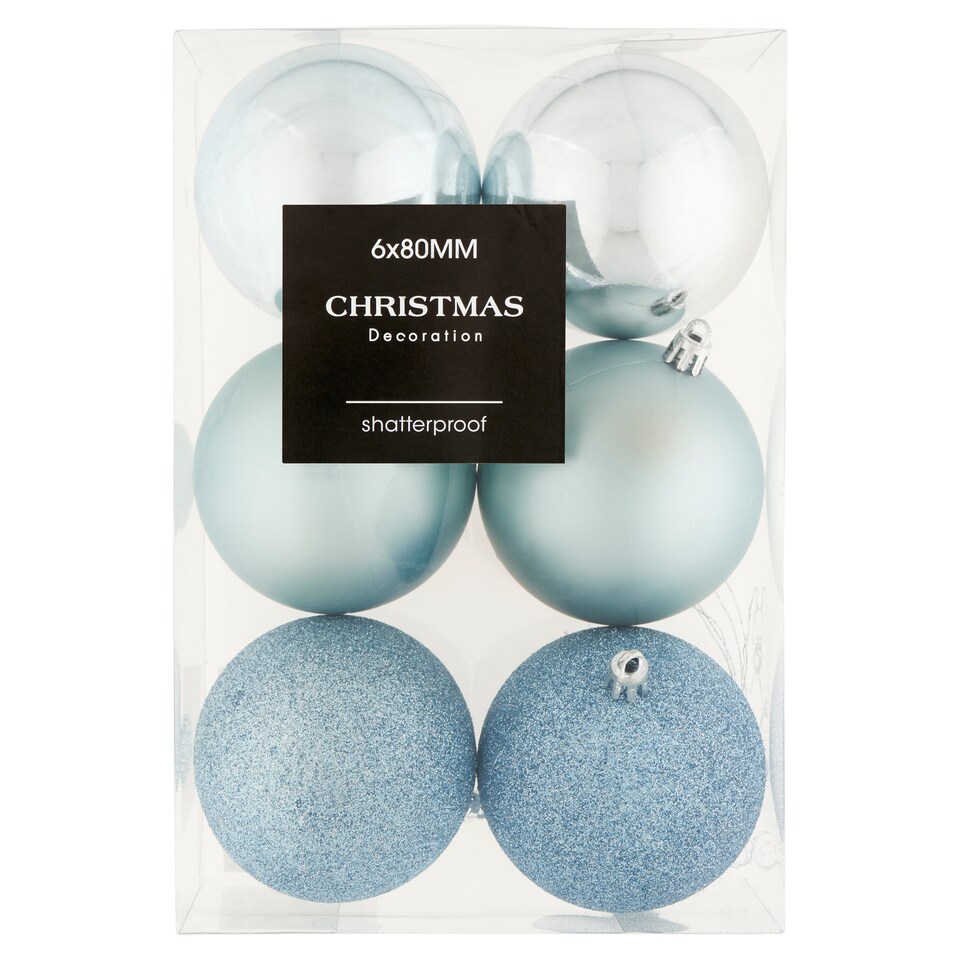 Nerozbitné vánoční koule šedomodré 80 mm 6 ks