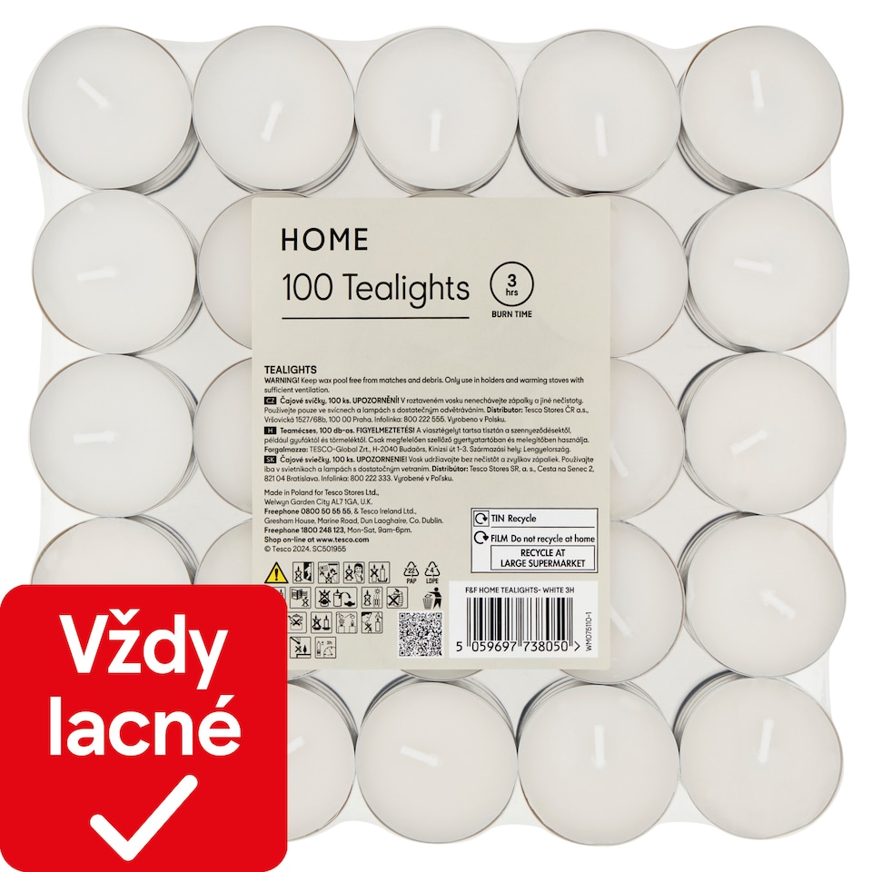 F&F Home White čajové sviečky 100 ks