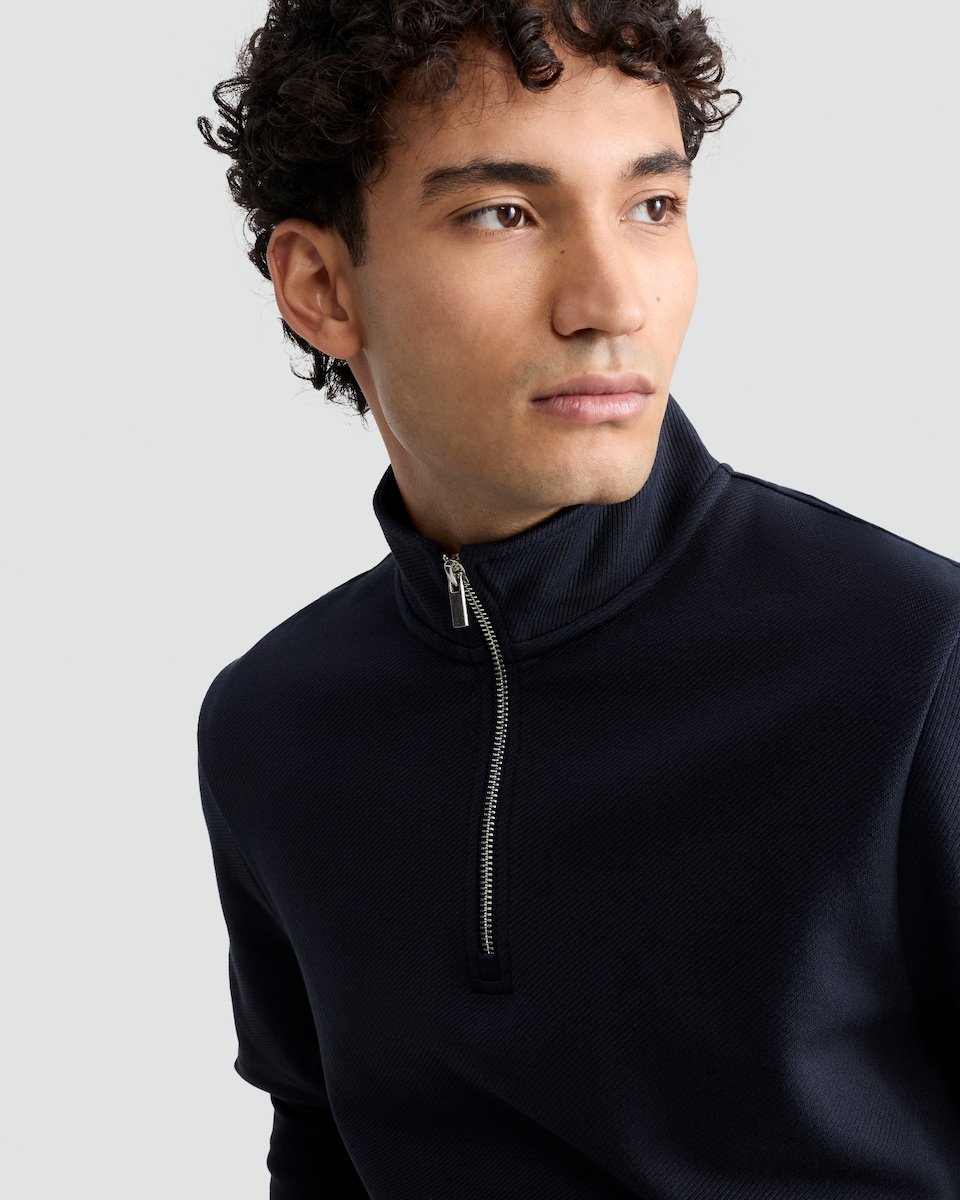 image 1 of F&F Cotton Rich Twill Textured High Neck Sweatshirt in Navy