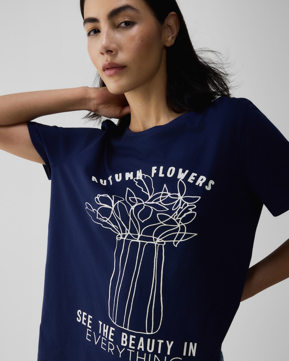 image 1 of F&F Pure Cotton Floral Print Pyjama Set in Navy