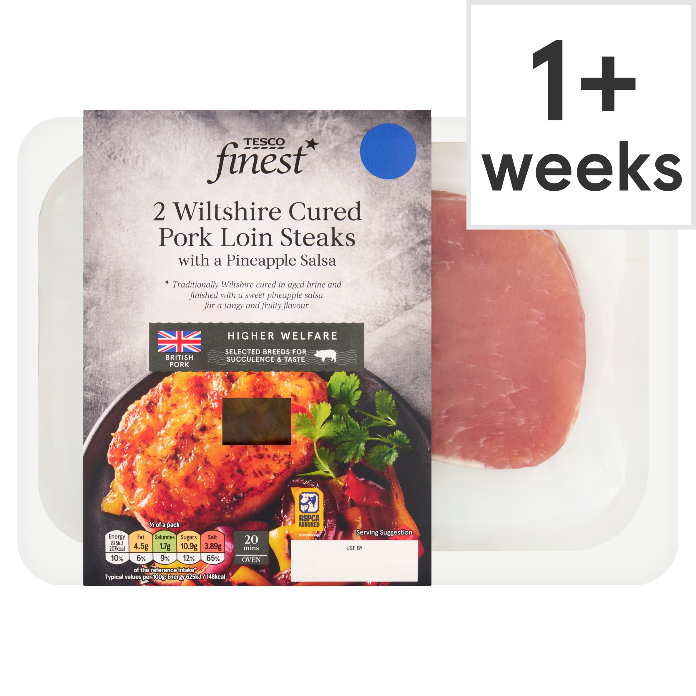 Tesco Finest Wiltshire Cured Pork Loin Steak with Caramelised Pineapple Salsa 400g