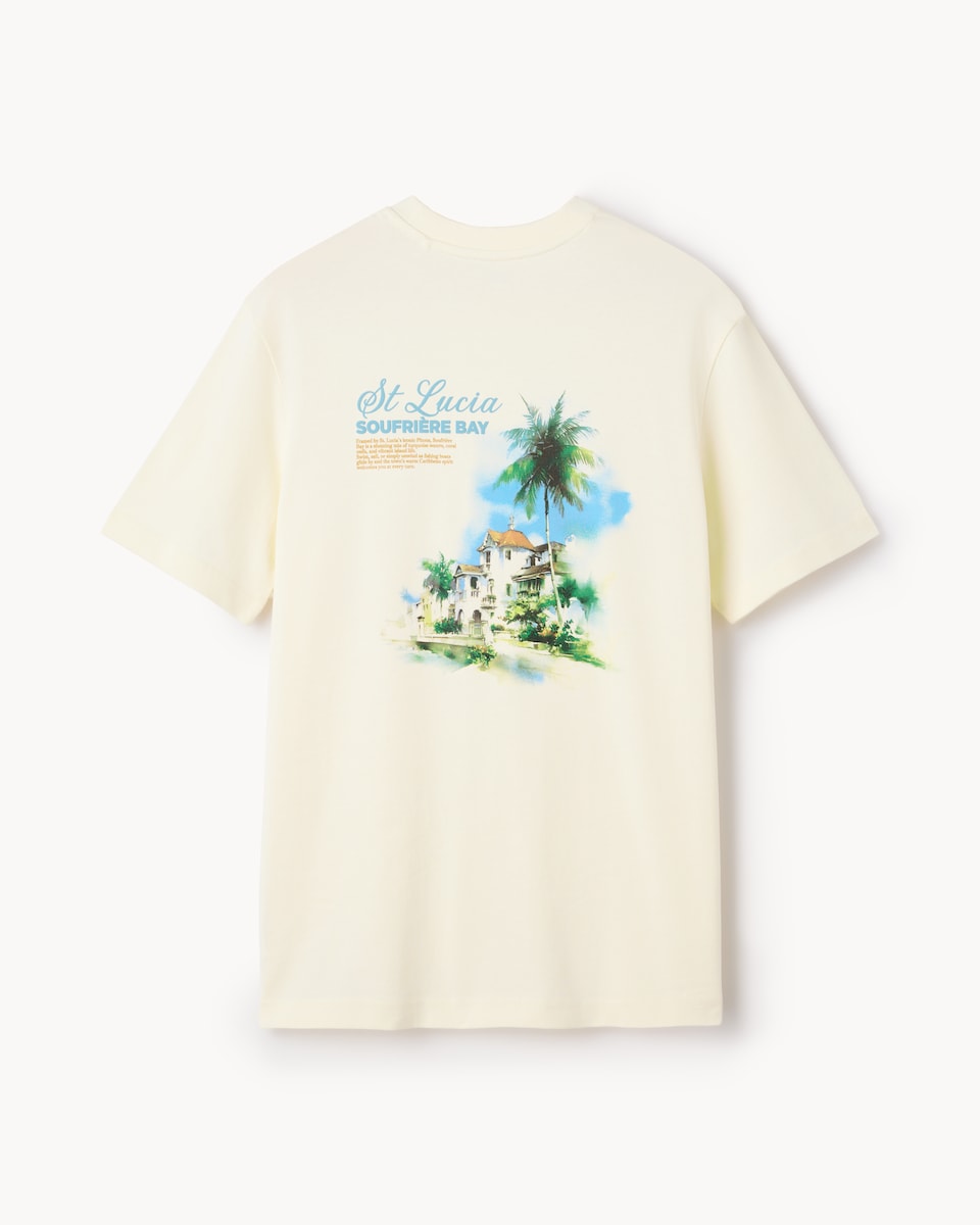 image 1 of F&F Pure Cotton St Lucia Slogan T-Shirt in Ecru