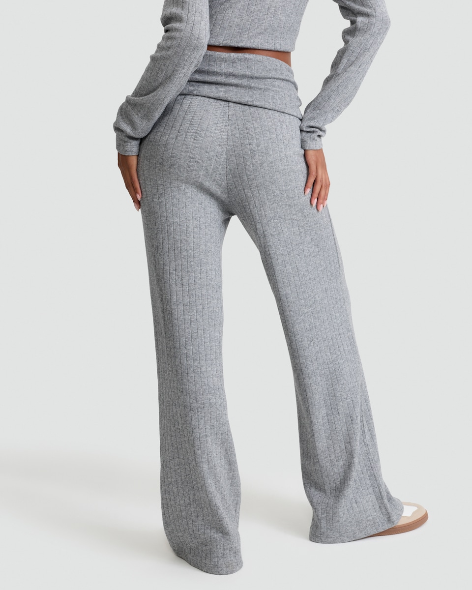 image 1 of OH ME OH MY Ribbed Fold Over Waist Trousers in Grey