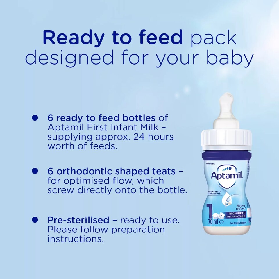 image 1 of Aptamil 1 First Infant Baby Milk Formula Liquid Starter Pack Ready to Feed from Birth 6x70ml
