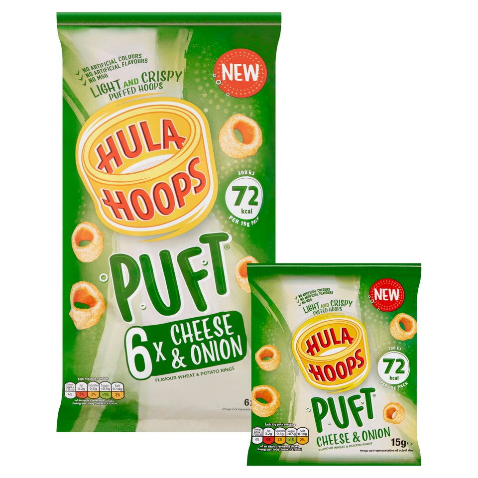 image 1 of Hula Hoops Puft Cheese & Onion Flavoured Snacks 6 X 15G