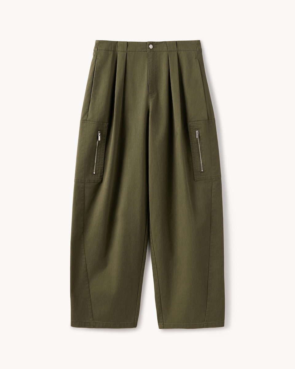 image 1 of F&F Cotton Rich Pleated Wide Leg Utility Trousers in Olive