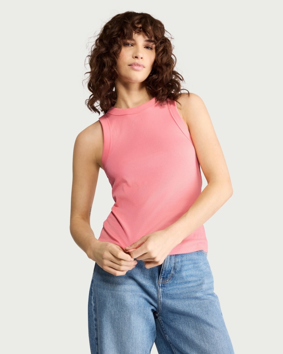 image 1 of F&F Cotton Rich Ribbed Racerback Vest in Pink