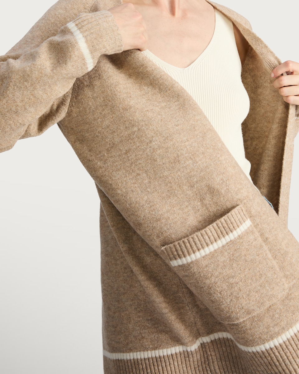 image 1 of F&F Patch Pocket Open Front Cardigan with Wool in Mink