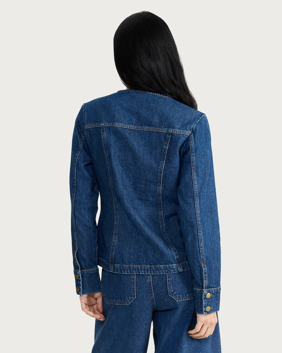 image 1 of The F&F Edit Seam Detail Button Up Denim Shirt in Blue