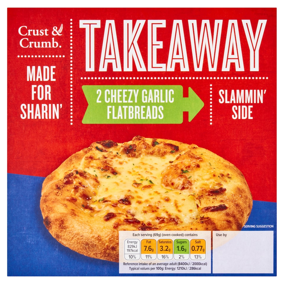 CRUST & CRUMB TAKEAWAY 2 CHEEZY GARLIC FLATBREADS 290G
