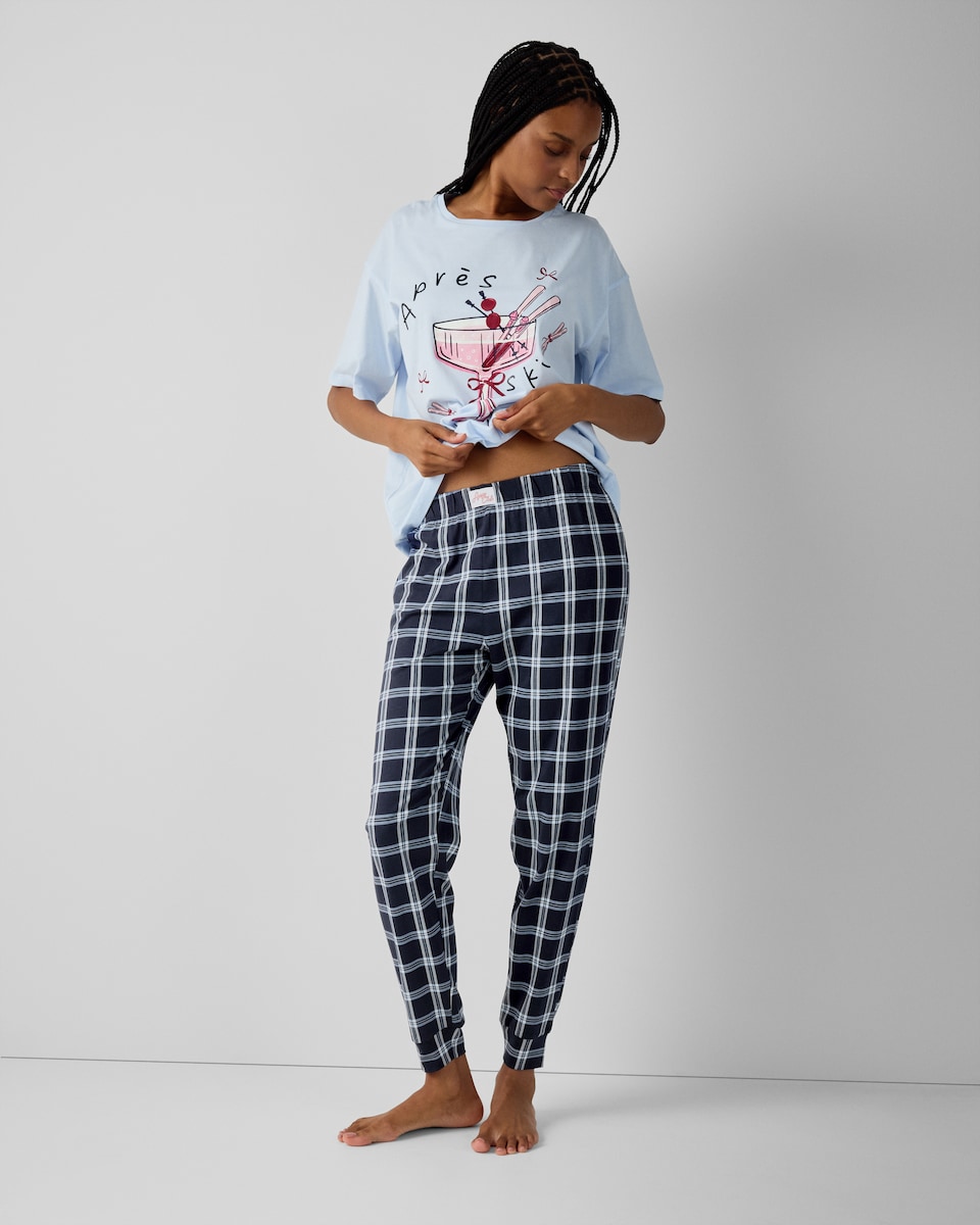 image 1 of F&F Pure Cotton Check Pyjama Bottoms in Multi Blue