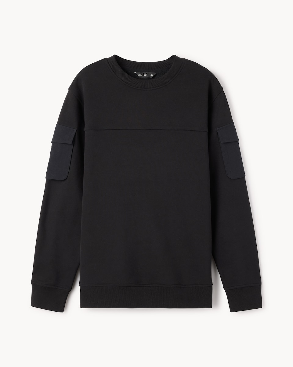 image 1 of F&F Cotton Rich Pocket Sleeve Sweatshirt in Black