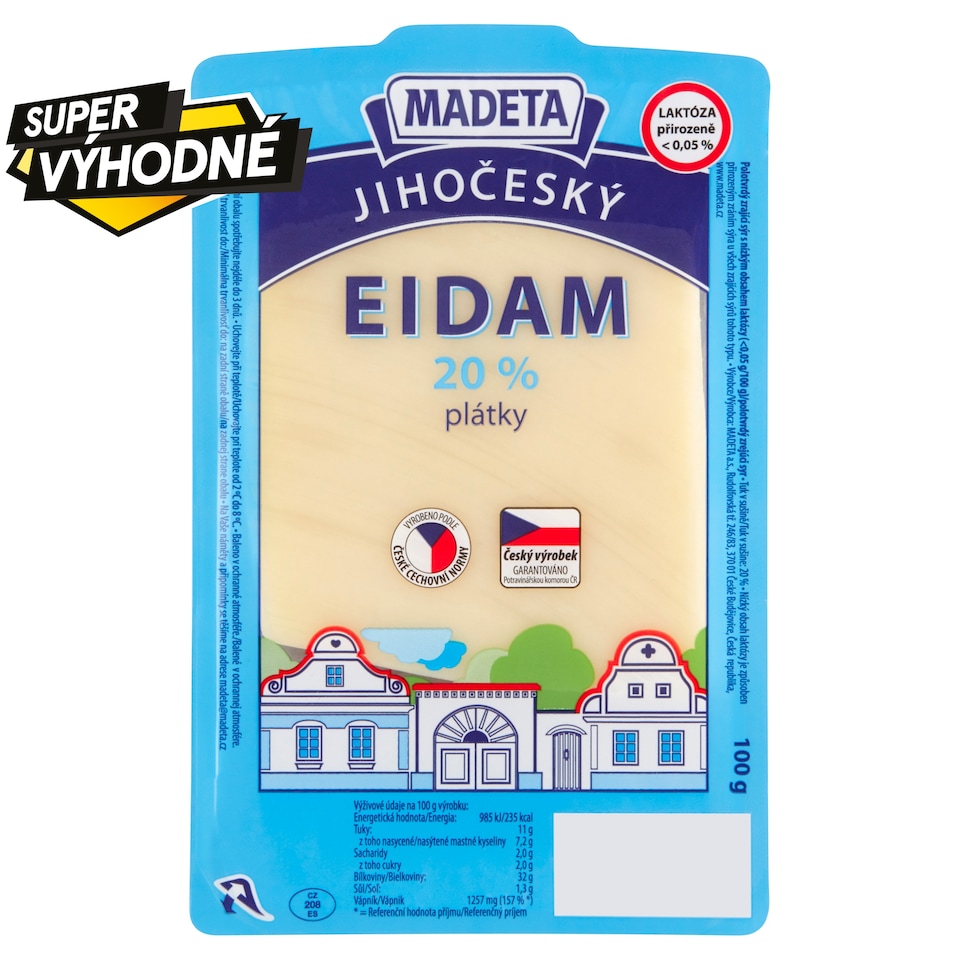 Obrázek 1 pro produkt Madeta Jihočeský eidam 20 % plátky 100g