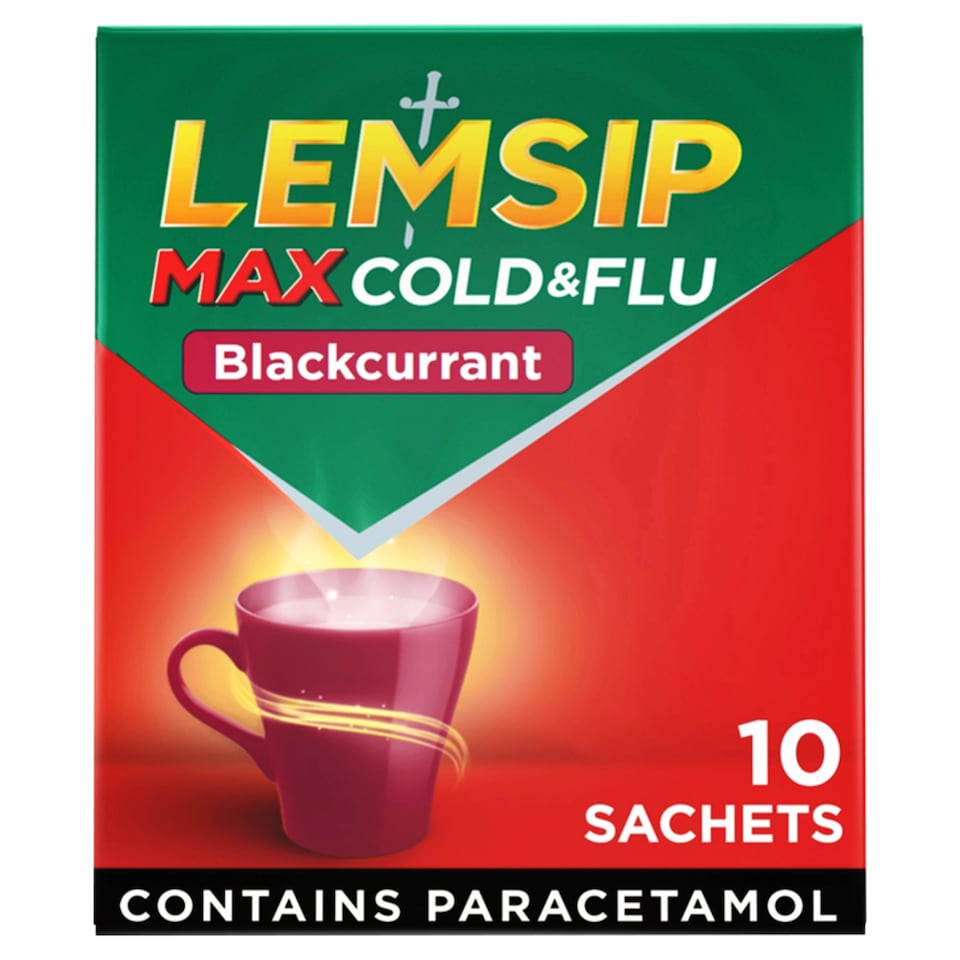 image 1 of Lemsip Max Cold & Flu Sachets - Blackcurrant with Paracetamol 10s