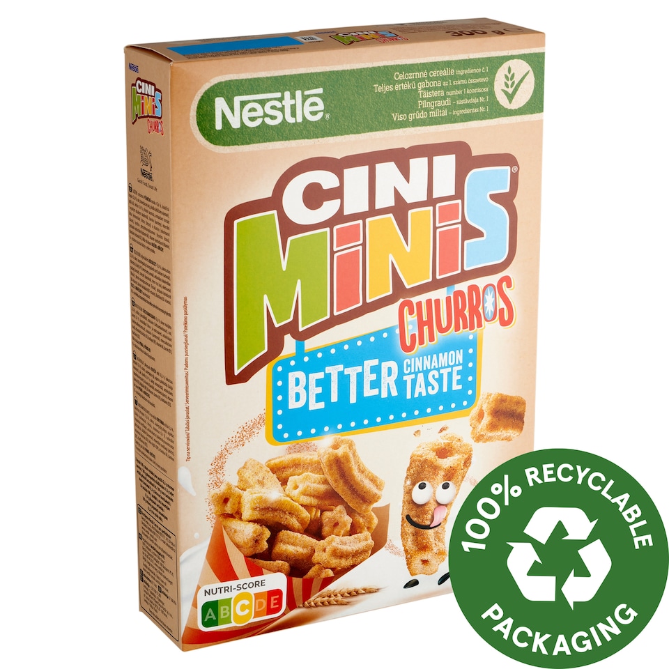 Nestlé Cini Minis Churros ropogós, fahéjas gabonapehely teljes kiőrlésű búzával 300 g