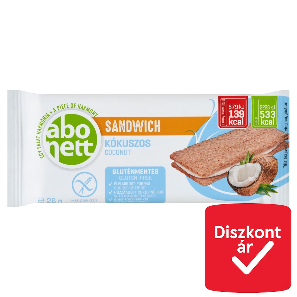 Abonett gluténmentes kókuszos szendvics 26 g  1. kép