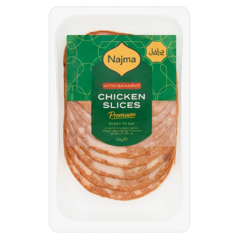 Najma Premium Halal Chicken Slices With Baharat 130G Tesco Groceries