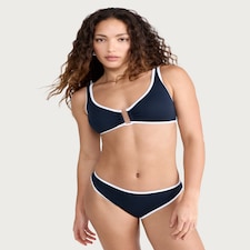 F&F Textured Contrast Trim Co-ord Bikini Top in Navy