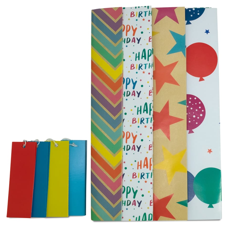 Tesco Happy Birthday Wrap 8Sht 8Tags