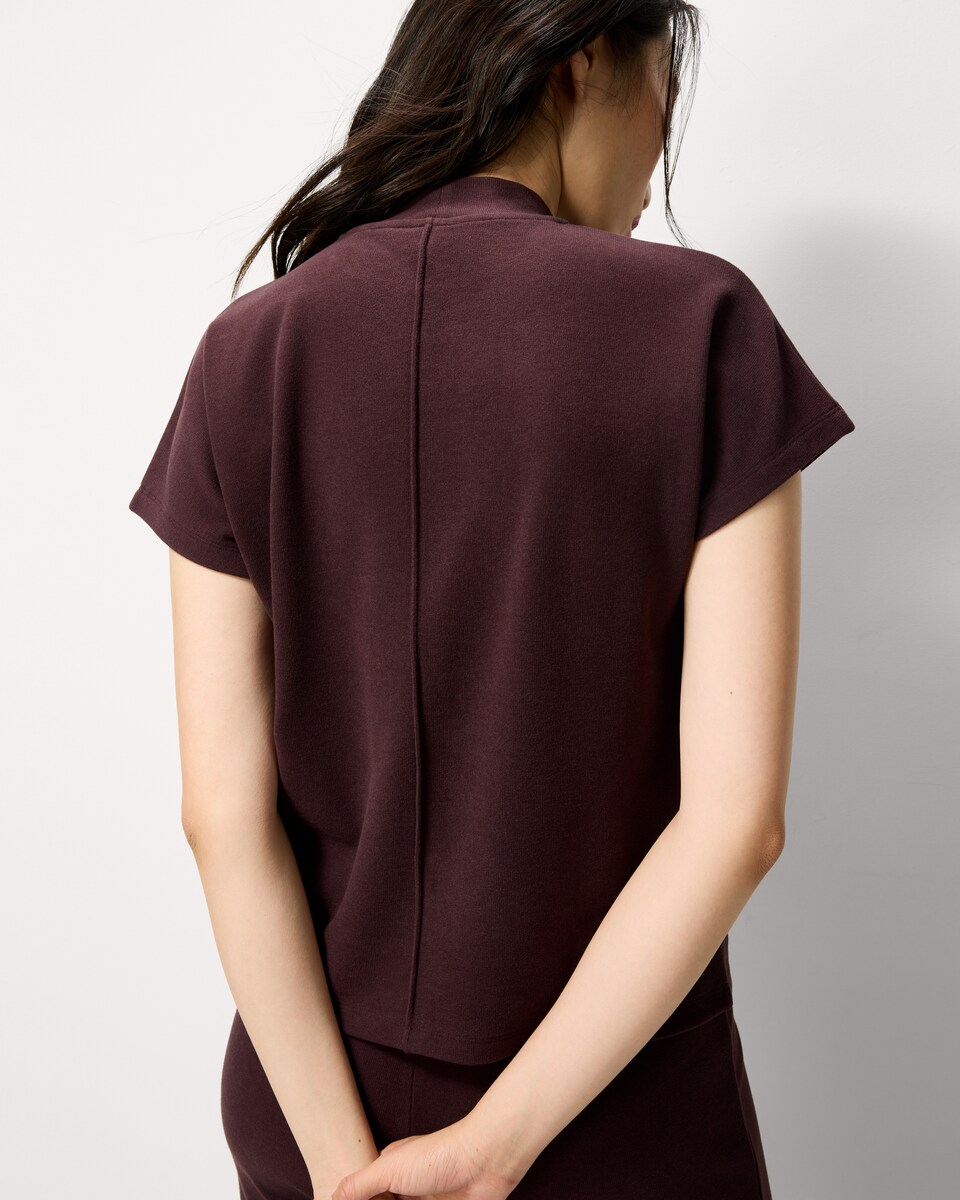 image 1 of F&F Brushed Pintuck Short Sleeved Top in Burgundy