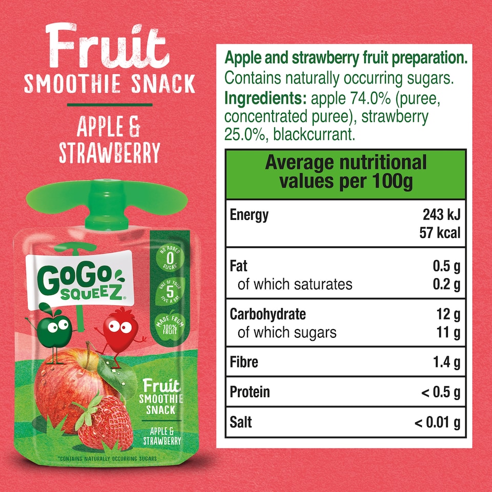 image 1 of Gogo Squeez Fruit Snack Apple Strawberry 4X90g