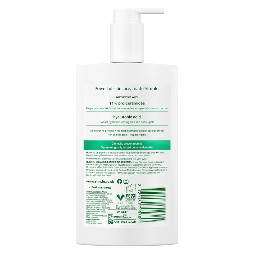 image 1 of Simple Repair+ Cream Cleanser 240ml