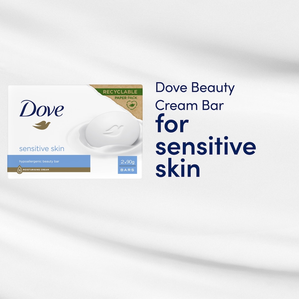 image 1 of Dove Sensitive Beauty Bar Soap with 1/4 Moisturising Cream 2 x 90g