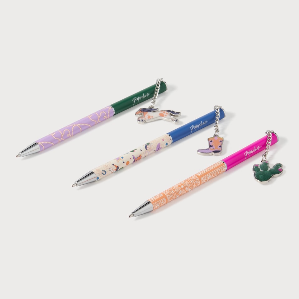 image 1 of Paperchase Rodeo Stars 3 Pack Metal Charm Pens
