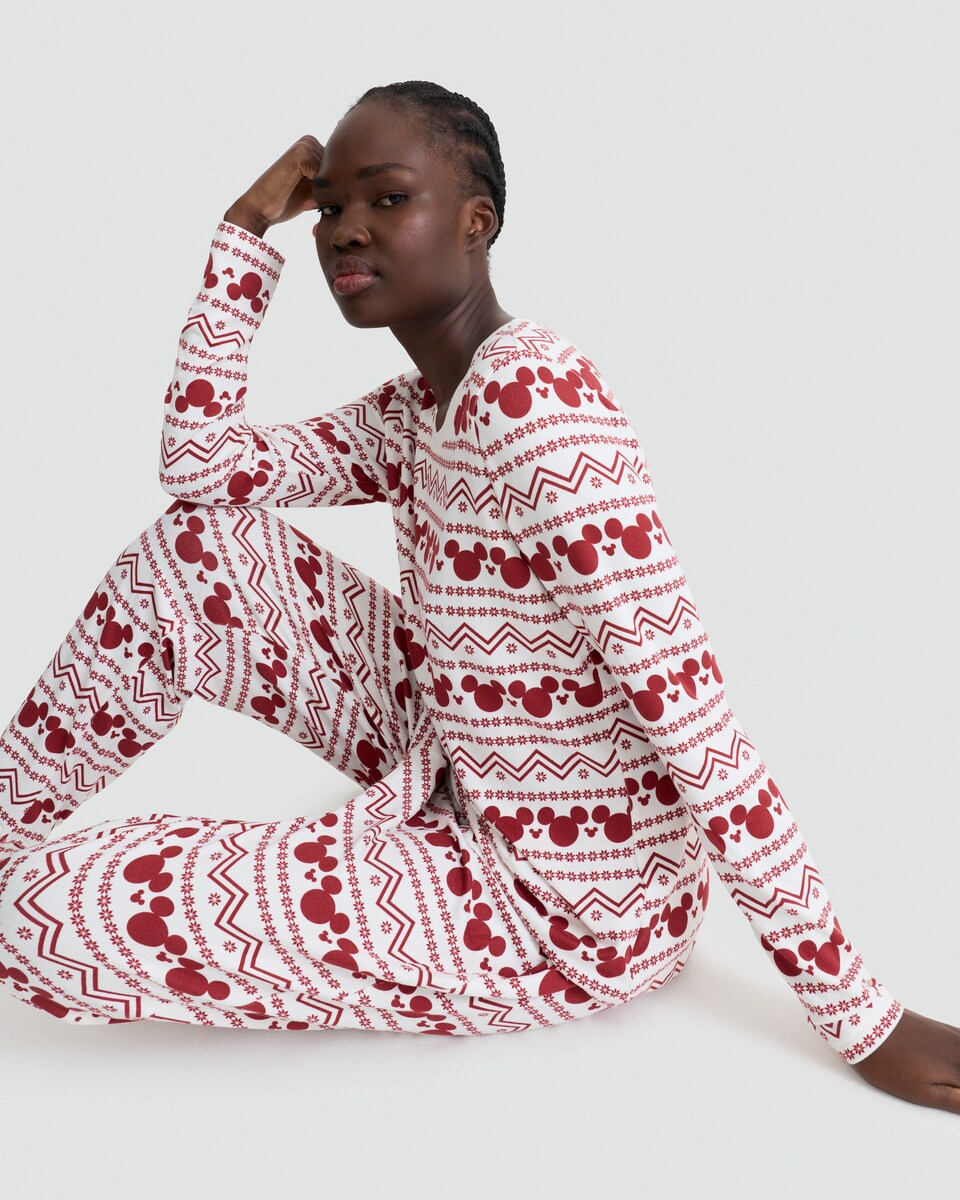 image 1 of Disney Mickey Mouse Fair Isle Print Matching Family Christmas Pyjamas in Multi Red