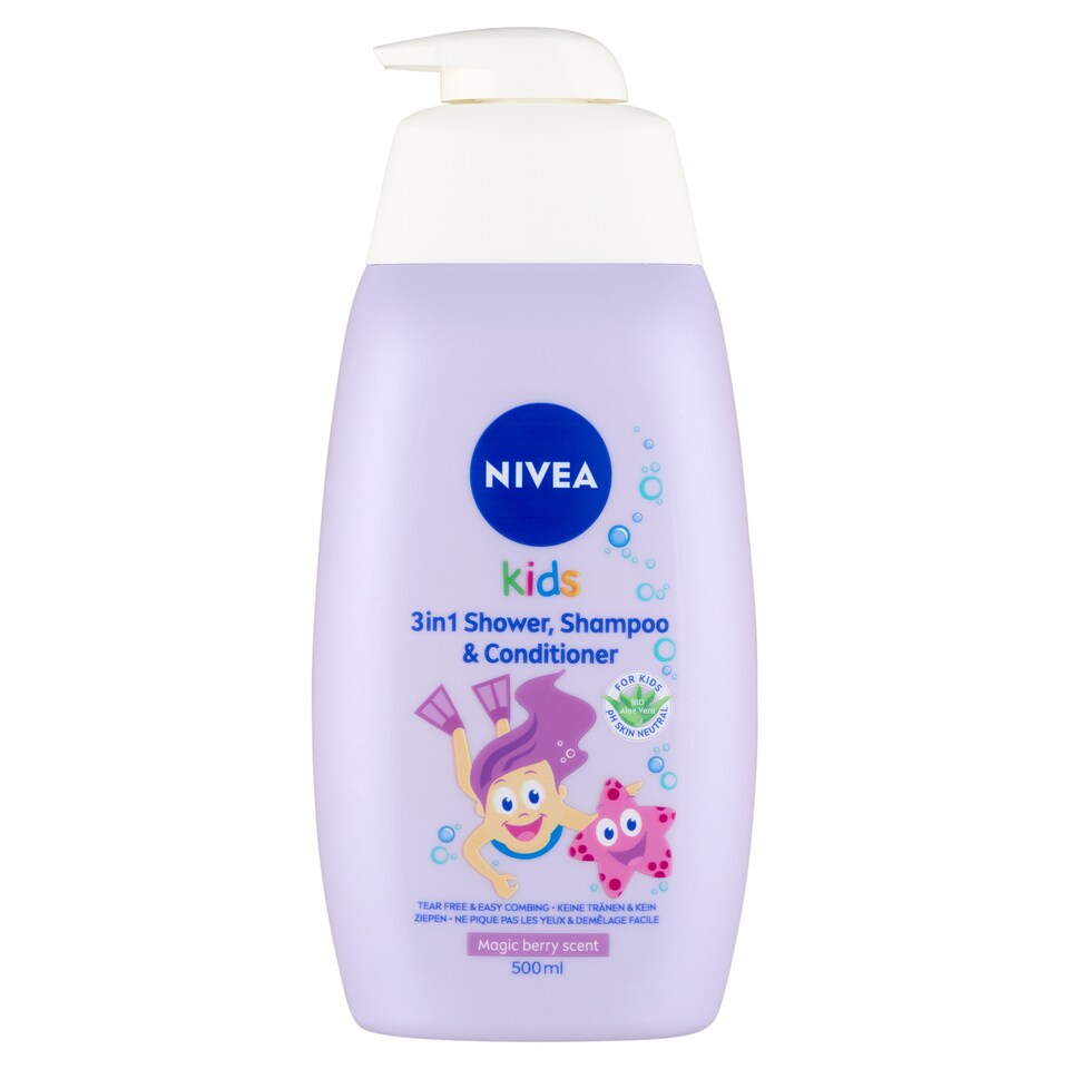 NIVEA Kids Magic Berry Scent 3in1 tusfürdő, sampon és balzsam lányoknak 500 ml  1. kép