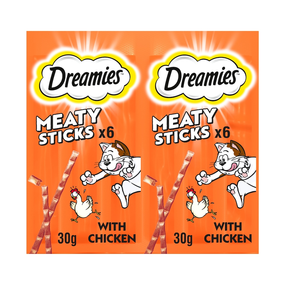 image 1 of Dreamies Meaty Sticks Adult Cat Treats with Chicken 30g