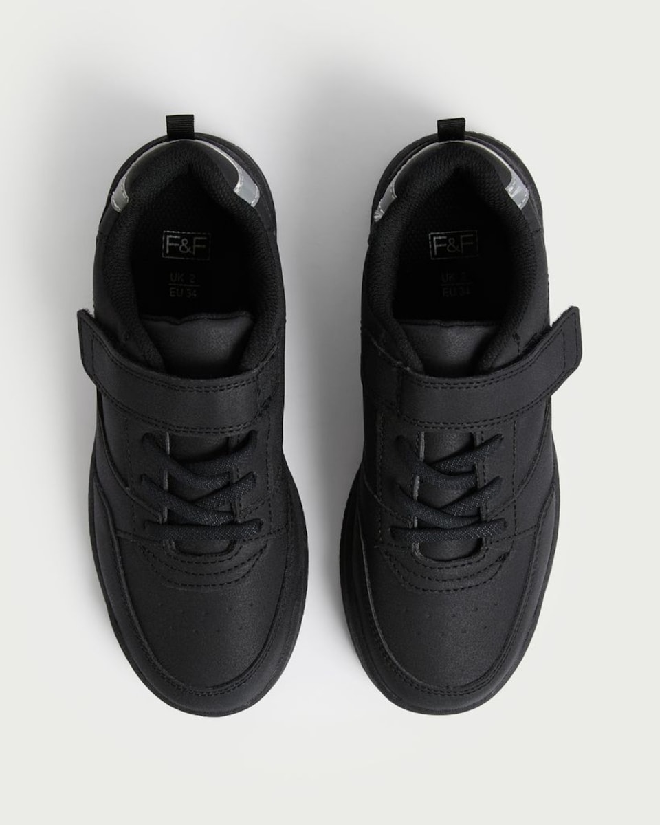 image 1 of F&F School Lace Up Strap Fastening Trainers in Black