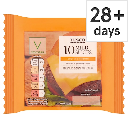 Tesco 10 Mild Cheese Slices 200G Tesco Groceries