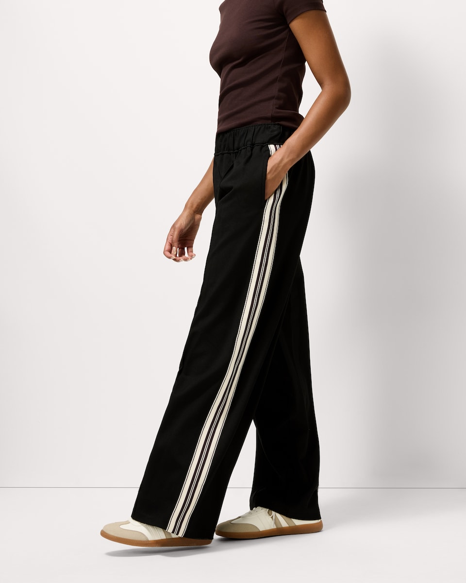 image 1 of F&F Side Stripe Wide Leg Trousers in Black