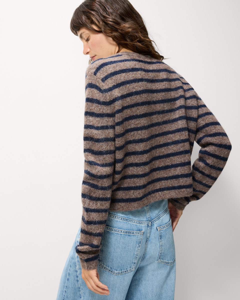 image 1 of F&F Striped Button Up Cardigan in Navy