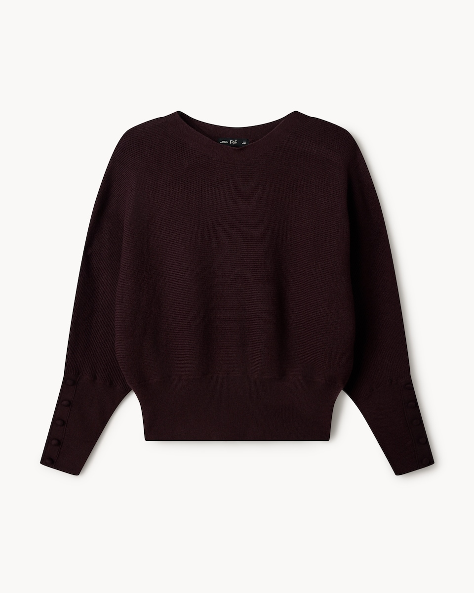 image 1 of F&F Batwing Knitted Jumper in Burgundy