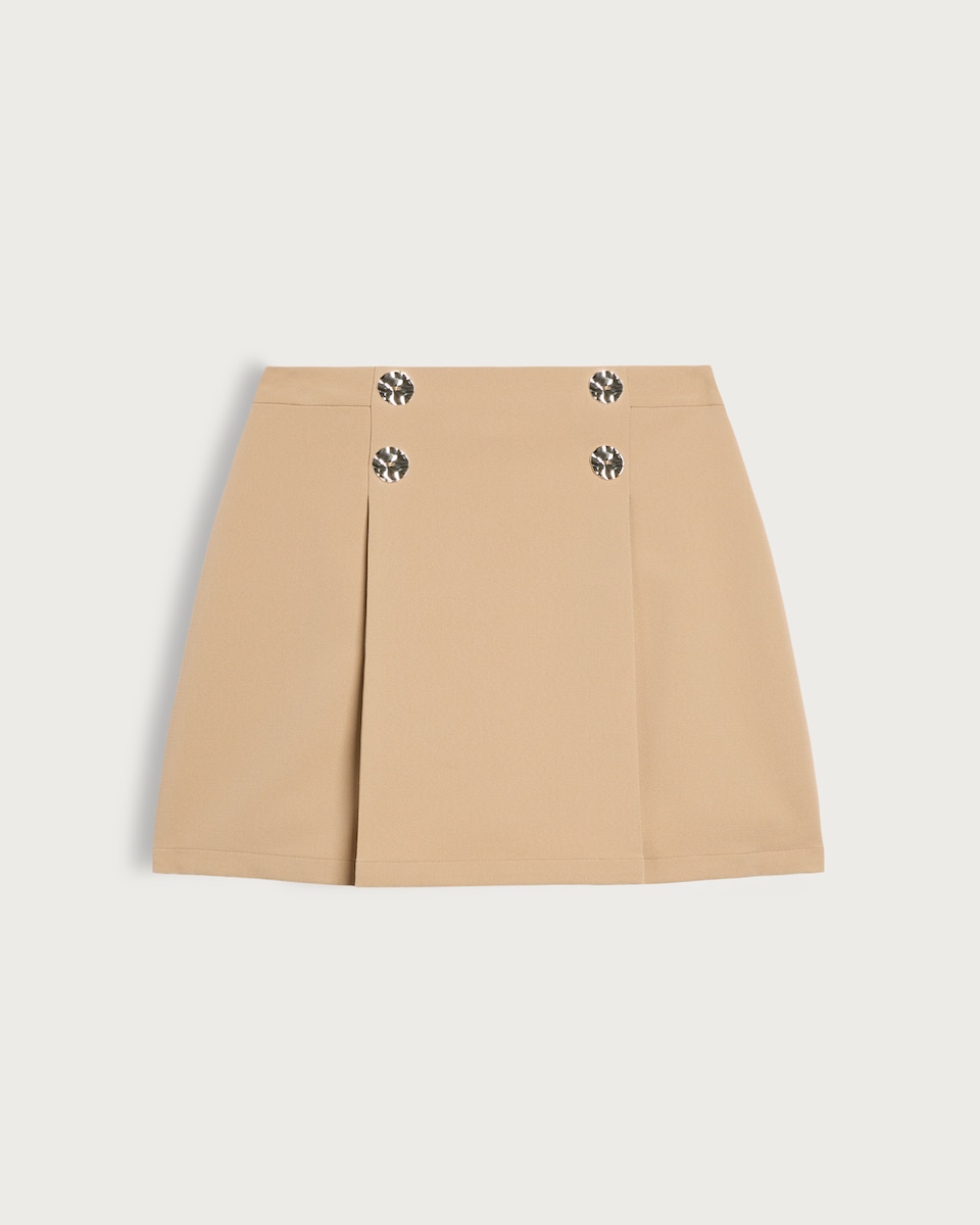 image 1 of The F&F Edit Double Button Pleated Mini Skirt in Brown