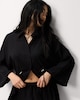 image 1 of F&F Textured Tie Waist Co-ord Blouse in Black
