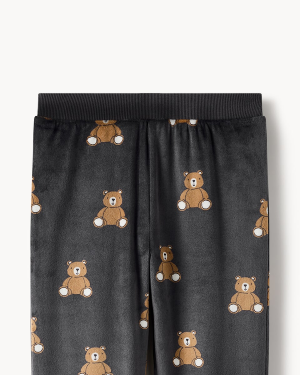 image 1 of F&F Minky Fleece Teddy Bear Pyjama Set in Grey