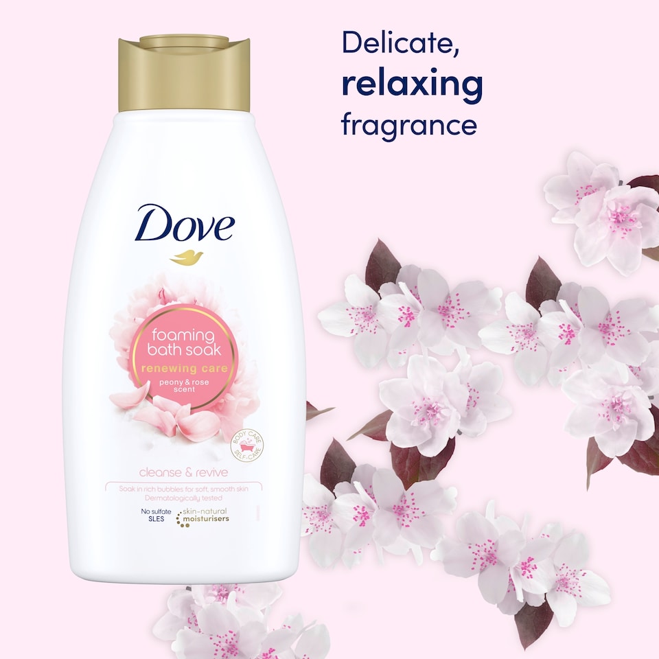 image 1 of Dove Renewing Care Peony & Rose Bath Soak Bubble Bath 450ml