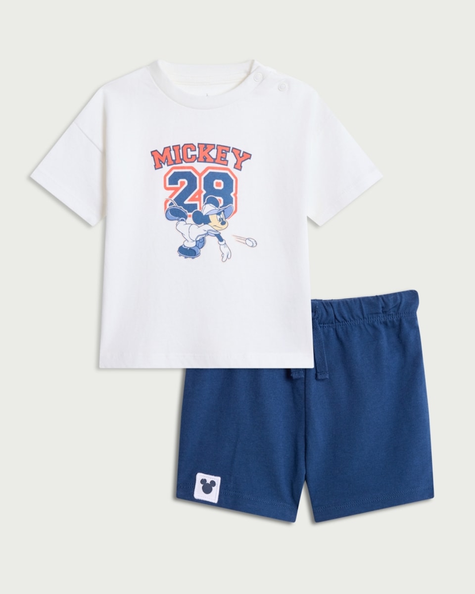 image 1 of Mickey Mouse 2-Piece Pure Cotton T-Shirt and Shorts Set in Blue